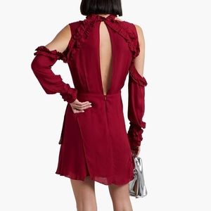 IRO Janie cutout cold shoulder deep red ruffle dress